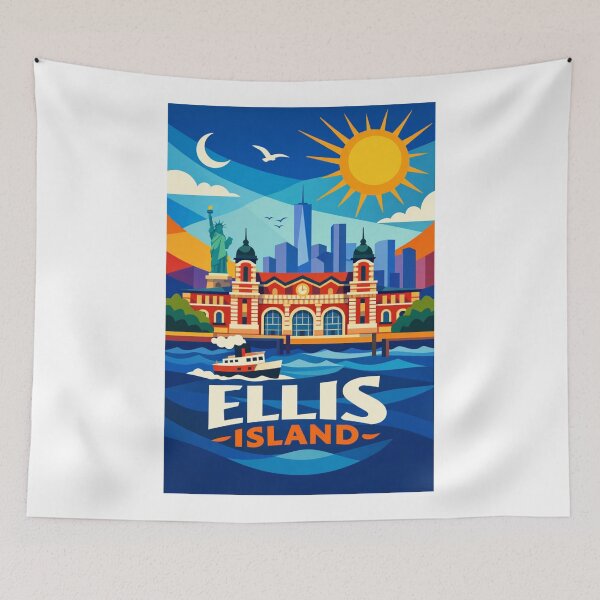 Item preview, Ellis Island and Manhattan Skyline – Statue of Liberty & New York Harbor designed and sold by Aryabek.