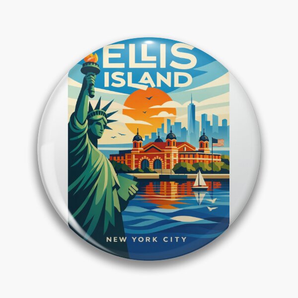 Item preview, Ellis Island Sunset – Statue of Liberty, NYC Skyline and American History designed and sold by Aryabek.