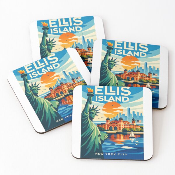 Item preview, Ellis Island Sunset – Statue of Liberty, NYC Skyline and American History designed and sold by Aryabek.