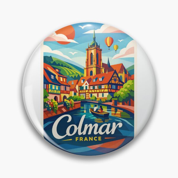 Item preview, Colmar Cathedral and Canal – Alsace Village with Vineyard Hills & Hot Air Balloons designed and sold by Aryabek.
