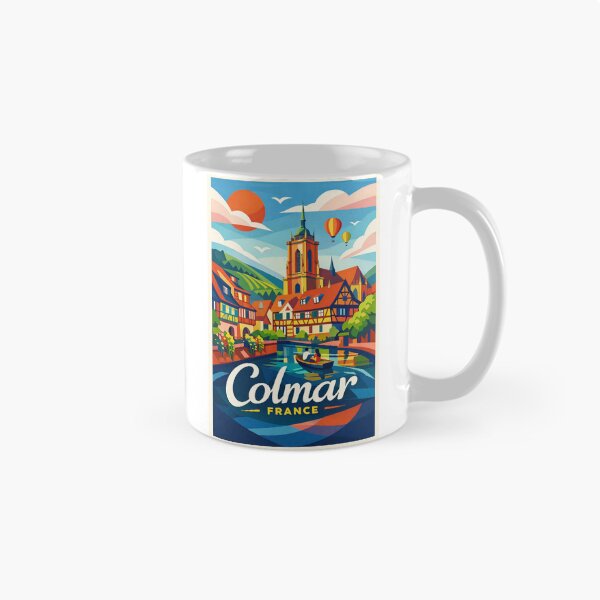 Item preview, Colmar Cathedral and Canal – Alsace Village with Vineyard Hills & Hot Air Balloons designed and sold by Aryabek.