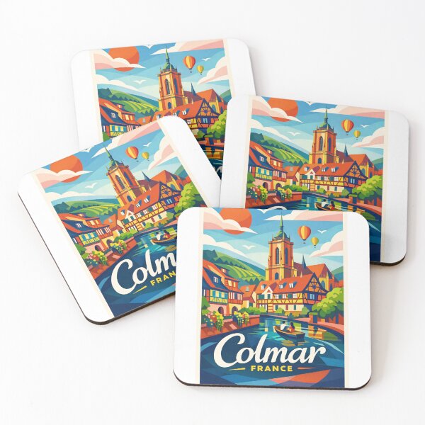 Item preview, Colmar Cathedral and Canal – Alsace Village with Vineyard Hills & Hot Air Balloons designed and sold by Aryabek.