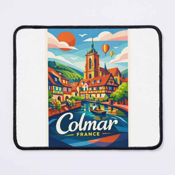 Item preview, Colmar Cathedral and Canal – Alsace Village with Vineyard Hills & Hot Air Balloons designed and sold by Aryabek.