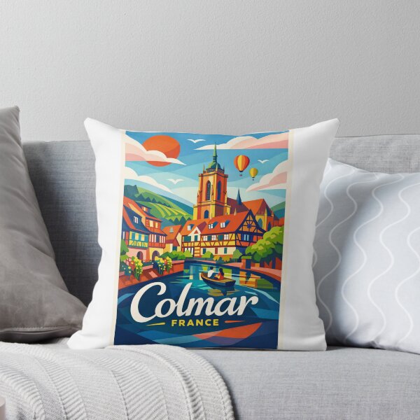 Item preview, Colmar Cathedral and Canal – Alsace Village with Vineyard Hills & Hot Air Balloons designed and sold by Aryabek.
