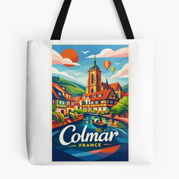 Item preview, Colmar Cathedral and Canal – Alsace Village with Vineyard Hills & Hot Air Balloons designed and sold by Aryabek.