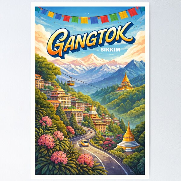 Item preview, Gangtok Himalayan Skyline – Monasteries, Mountains & Sikkim Charm designed and sold by Aryabek.