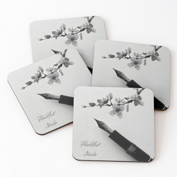 Item preview, Zen Ink Sakura & Fountain Pen | Minimalist Black and White Art designed and sold by FlowNestStudio.