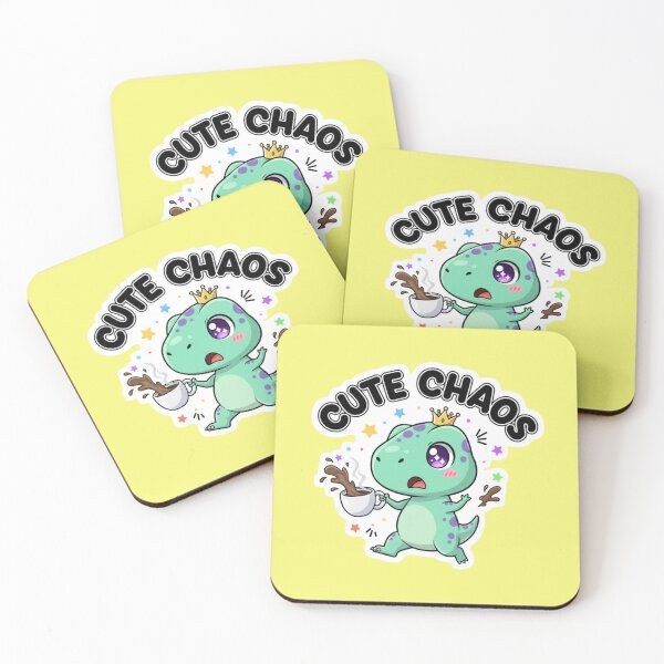 Item preview, Cute Chaos Tiny Dinosaur Spilling Coffee Kawaii T Rex with Gold Crown Sticker designed and sold by bvdesignart.