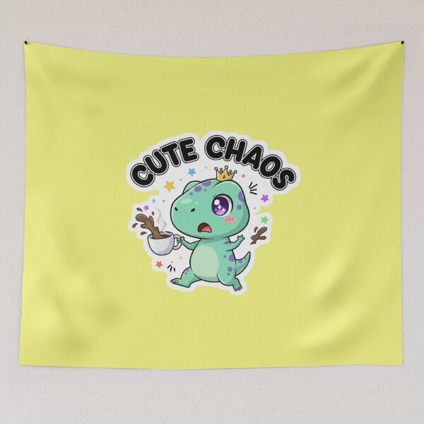 Item preview, Cute Chaos Tiny Dinosaur Spilling Coffee Kawaii T Rex with Gold Crown Sticker designed and sold by bvdesignart.