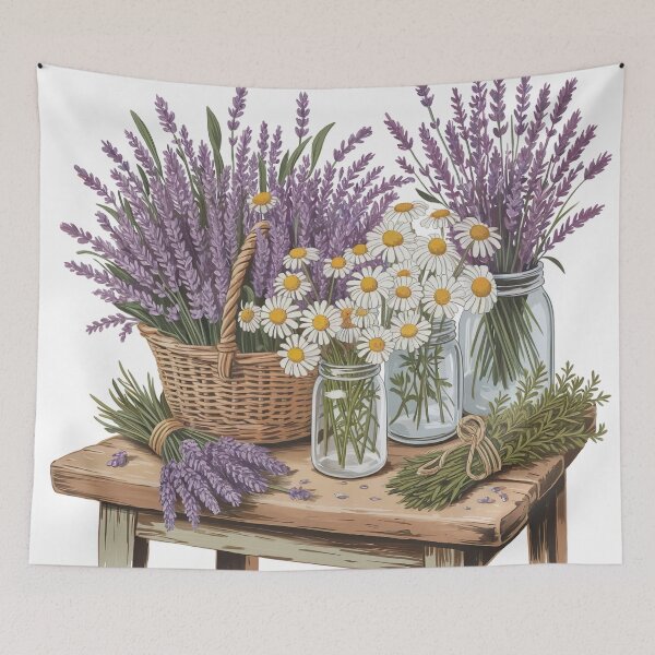 Item preview, Lavender & Chamomile Flower Market Art | Cottagecore Botanical Illustration designed and sold by Tamas Das.