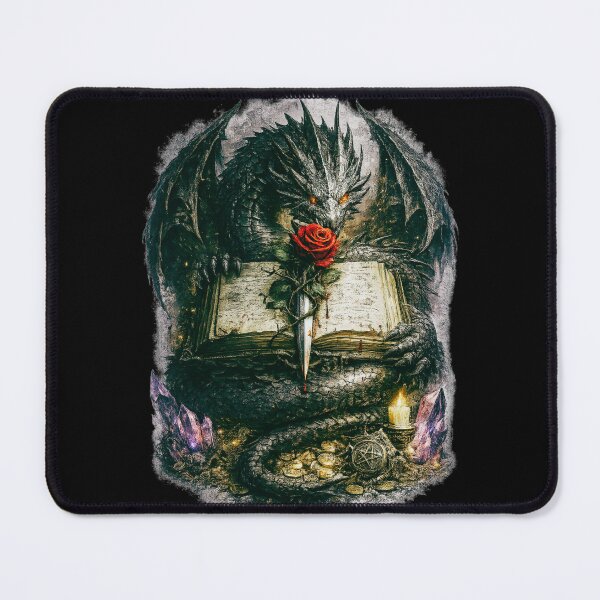 Item preview, Mystic Dragon Holding Bloody Rose Dagger Book – Dark Fantasy Gothic Art designed and sold by DarkRomanceMom.