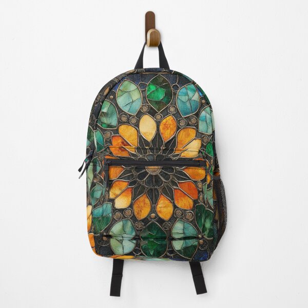 Item preview, Stained Glass Orange Jade Flower Mosaic Mandala Pattern designed and sold by GrinGalore.