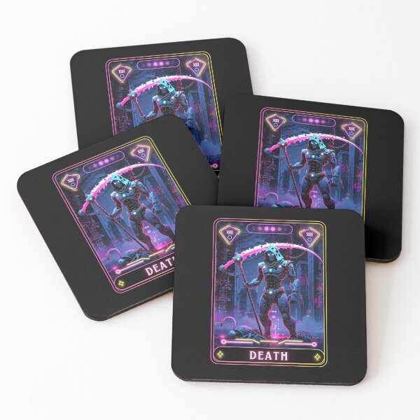 Item preview, The Death Tarot Card | Neon Sci-Fi Robot Reaper & Junkyard designed and sold by JB-designstudio.
