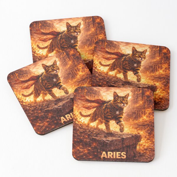 Item preview, Aries Cat Zodiac Art – First Into the Fire Astrology Illustration designed and sold by TroyTheTerrific.