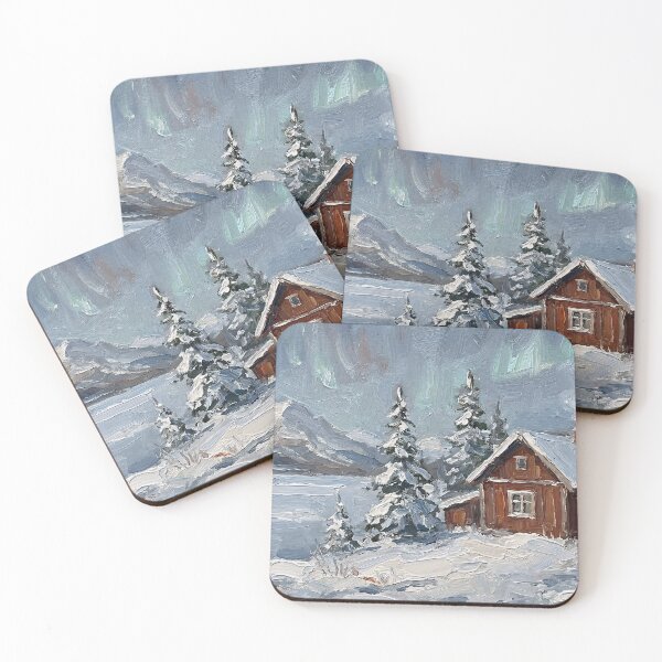 Item preview, Nordic Serenity: Snowy Scandinavian Red Cabin Oil Painting designed and sold by griez.