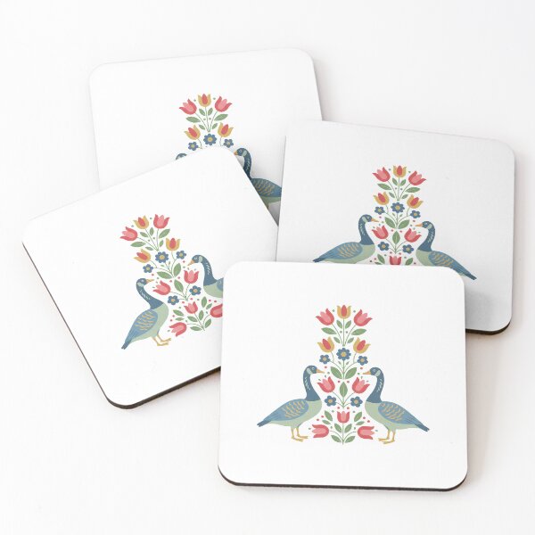 Item preview, Two Geese with Floral Motifs – Scandinavian Folk Art by heidiannemorris © designed and sold by FOLK ART FUSION by heidiannemorris.