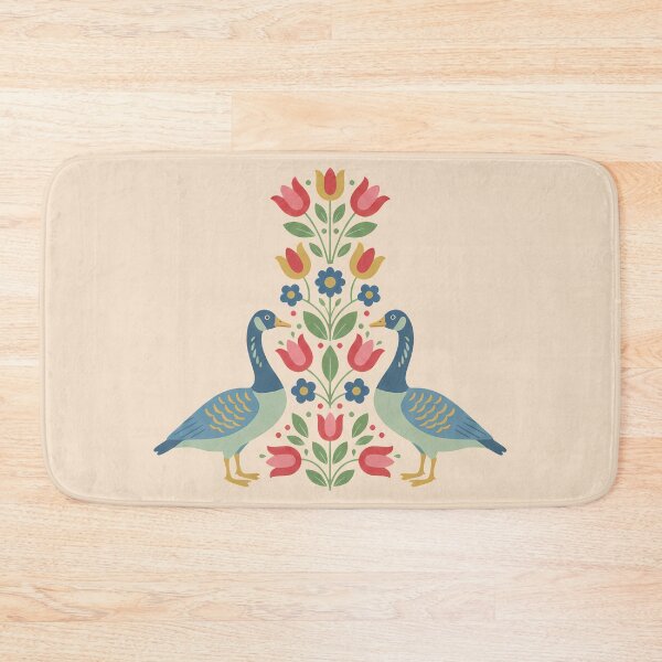 Item preview, Two Geese with Floral Motifs – Scandinavian Folk Art by heidiannemorris © designed and sold by FOLK ART FUSION by heidiannemorris.