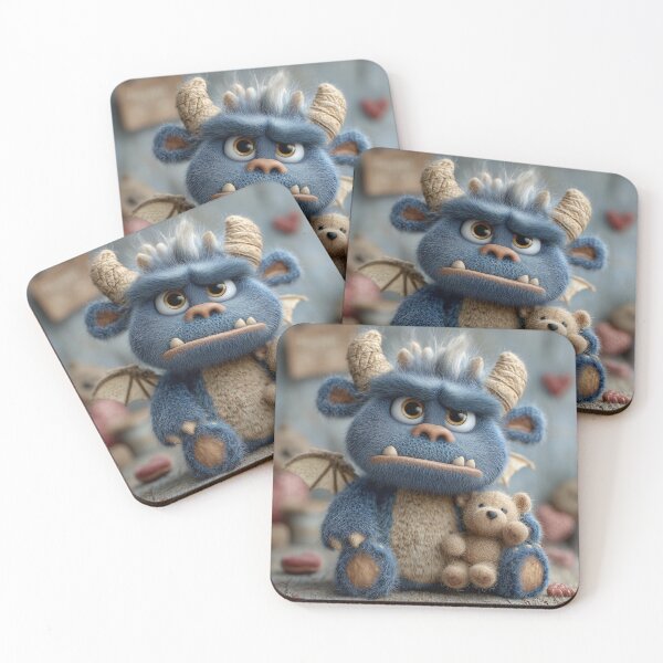 Item preview, Adorable Grumpy Blue Monster with Teddy Bear designed and sold by Hakubiya.