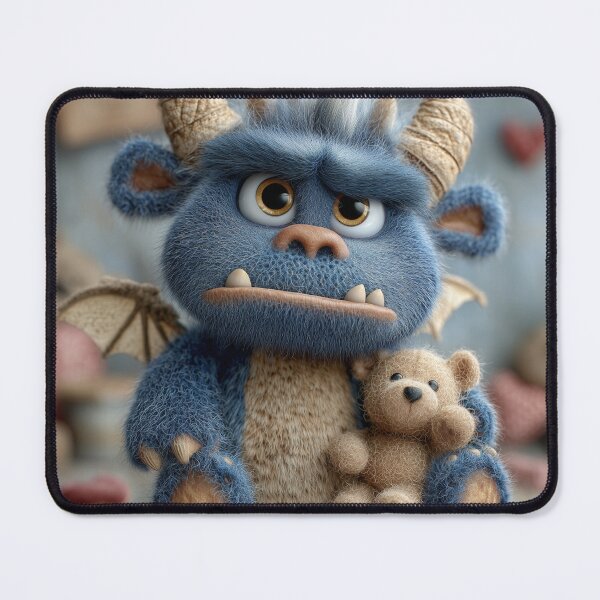 Item preview, Adorable Grumpy Blue Monster with Teddy Bear designed and sold by Hakubiya.