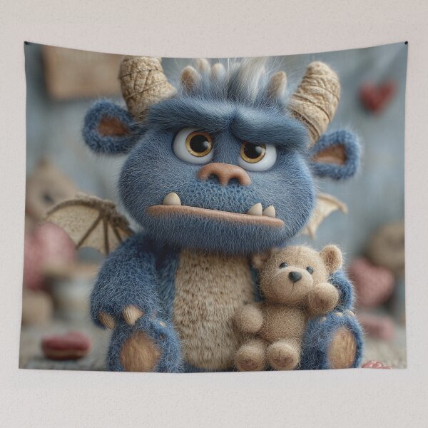 Item preview, Adorable Grumpy Blue Monster with Teddy Bear designed and sold by Hakubiya.