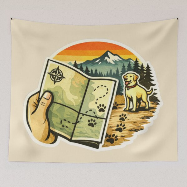 Item preview, Hiking Labrador Trail Map – Retro Outdoor Compass Badge designed and sold by PawPrintCustom.