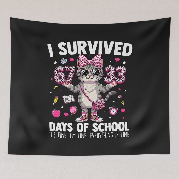 Item preview, I Survived 67 33 Days of School Teacher Kids Girls 100th Day cat cute designed and sold by FrankIsabel.