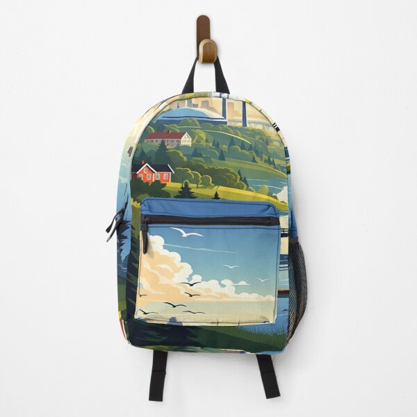 Item preview, Serene City Meets Nature Landscape Painting | Modern Urban Countryside Wall Art Illustration designed and sold by Sushikidsntoddlers.
