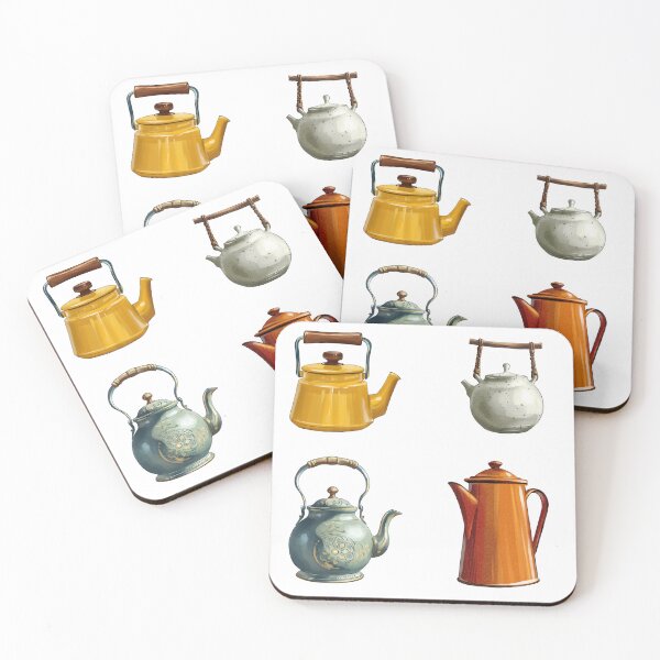 Item preview, Collection of teapots shown in different shapes and colors arranged in a square layout on a plain background designed and sold by Ms. Iryna.