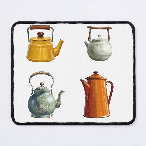 Item preview, Collection of teapots shown in different shapes and colors arranged in a square layout on a plain background designed and sold by Ms. Iryna.