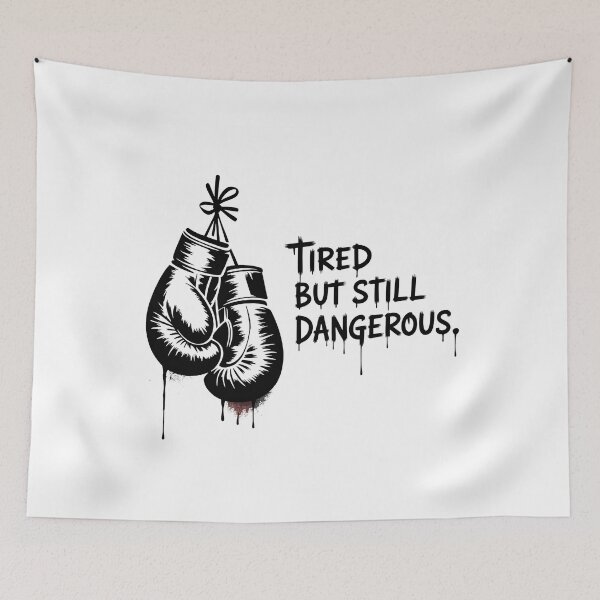 Item preview, Tired But Still Dangerous Boxing Meme Shirt – Banksy Style Fighter Humor designed and sold by WSPrintCrafter.