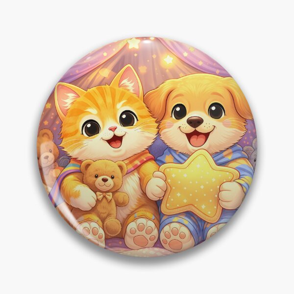 Item preview, Starry Sleepover Heroes – Cute Kitten & Puppy Cozy Tent with Teddy Bears | Kawaii Furfolkz Bedtime Art designed and sold by Furfolkz.