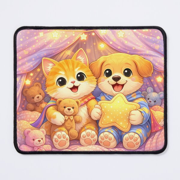 Item preview, Starry Sleepover Heroes – Cute Kitten & Puppy Cozy Tent with Teddy Bears | Kawaii Furfolkz Bedtime Art designed and sold by Furfolkz.