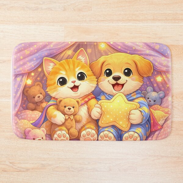 Item preview, Starry Sleepover Heroes – Cute Kitten & Puppy Cozy Tent with Teddy Bears | Kawaii Furfolkz Bedtime Art designed and sold by Furfolkz.