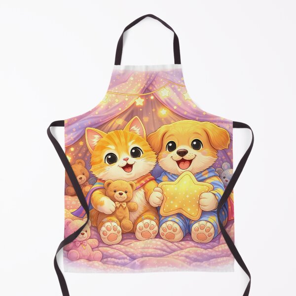 Item preview, Starry Sleepover Heroes – Cute Kitten & Puppy Cozy Tent with Teddy Bears | Kawaii Furfolkz Bedtime Art designed and sold by Furfolkz.