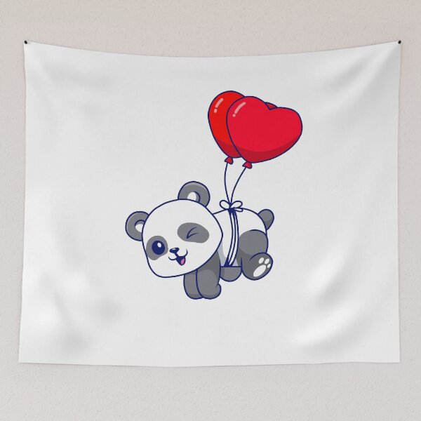 Item preview, Cute Kawaii Panda With Heart Balloons designed and sold by pheladii.