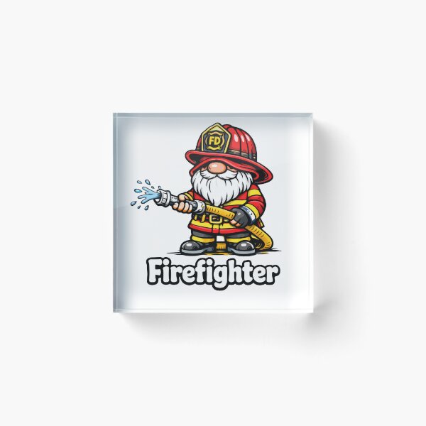 Item preview, Firefighter Gnome – Cute Fireman Holding Hose Cartoon Design designed and sold by Moriarty's Digital Visions.