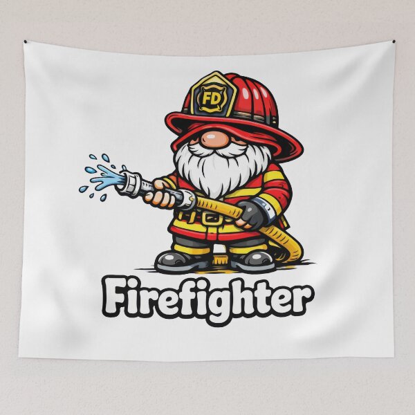 Item preview, Firefighter Gnome – Cute Fireman Holding Hose Cartoon Design designed and sold by Moriarty's Digital Visions.