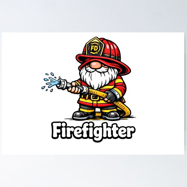 Item preview, Firefighter Gnome – Cute Fireman Holding Hose Cartoon Design designed and sold by Moriarty's Digital Visions.