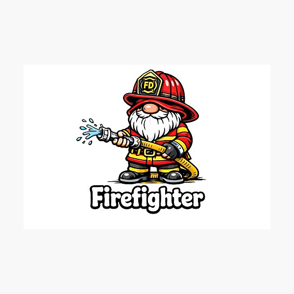 Item preview, Firefighter Gnome – Cute Fireman Holding Hose Cartoon Design designed and sold by Moriarty's Digital Visions.