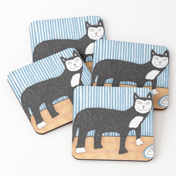 Item preview, Cat's dinner, hand drawn Black and white cat designed and sold by Sheridanlongdog.