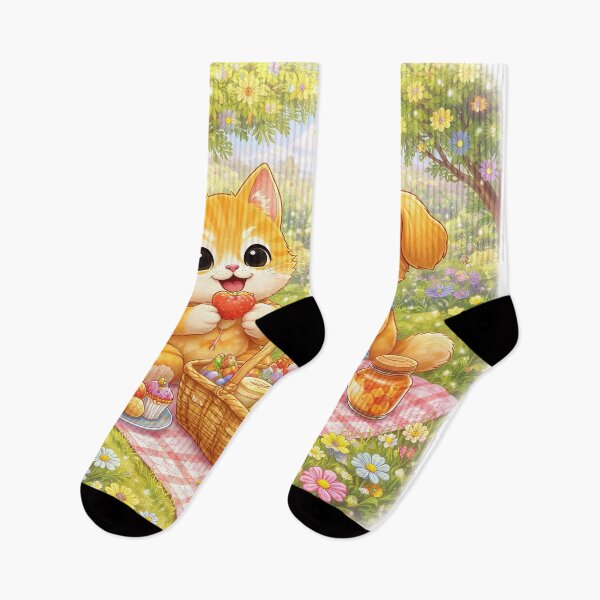Item preview, Sweet Picnic of Love – Cute Kitten & Puppy Sharing Heart Treats in a Magical Spring Garden | Kawaii Picnic Art designed and sold by Furfolkz.