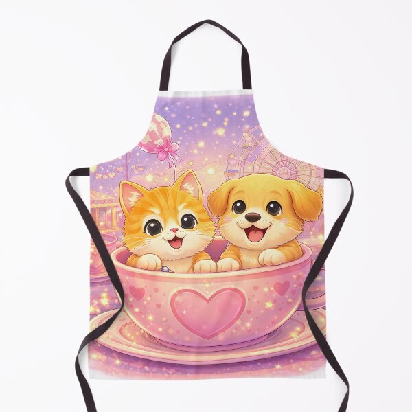 Item preview, Love in a Teacup – Cute Kitten & Puppy in a Magical Heart Cup at a Dreamy Carnival Night | Kawaii Romance Art designed and sold by Furfolkz.