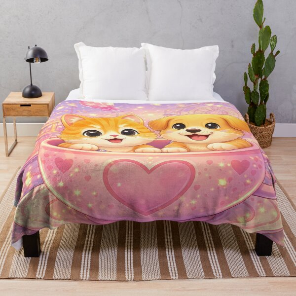 Item preview, Love in a Teacup – Cute Kitten & Puppy in a Magical Heart Cup at a Dreamy Carnival Night | Kawaii Romance Art designed and sold by Furfolkz.