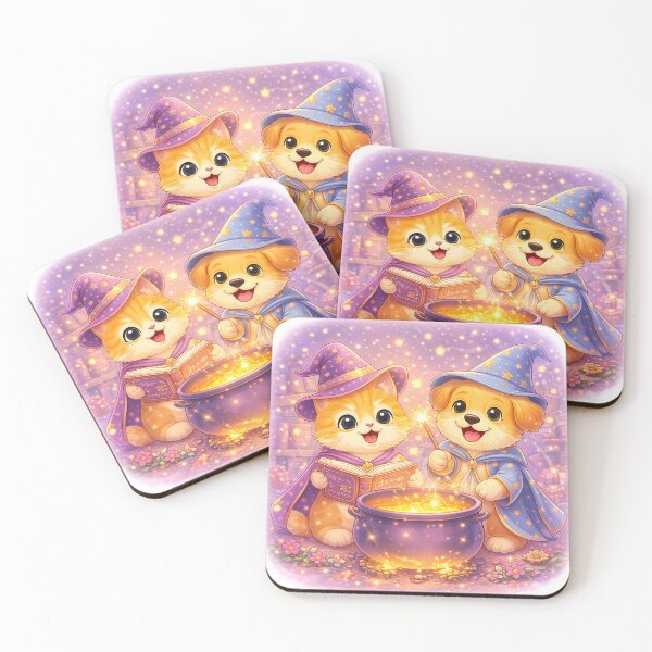 Item preview, Magical Wizard Kitten & Puppy Brewing Star Potion – Cute Kawaii Fantasy Witchcraft Art designed and sold by Furfolkz.