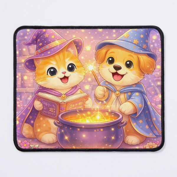 Item preview, Magical Wizard Kitten & Puppy Brewing Star Potion – Cute Kawaii Fantasy Witchcraft Art designed and sold by Furfolkz.