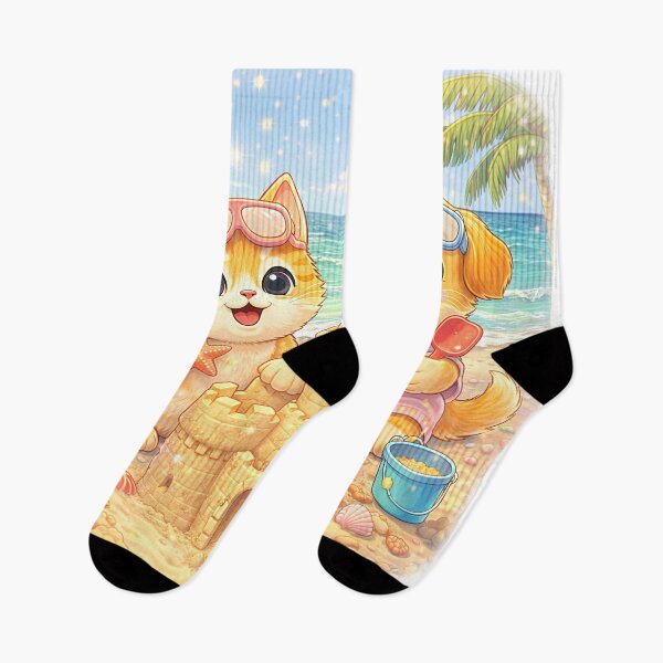 Item preview, Cute Kitten & Puppy Building a Sandcastle – Kawaii Beach Adventure with Cat and Dog | Summer Friendship Art designed and sold by Furfolkz.