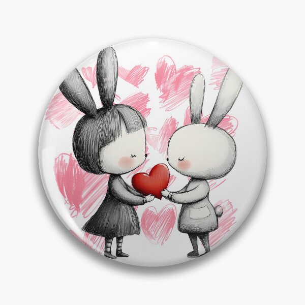 Item preview, Cute Bunny Love Saint Valentine's Day - Shy Bunnies Sharing Heart Kids Illustration Art Print designed and sold by DesignArtist.ia.