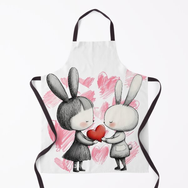 Item preview, Cute Bunny Love Saint Valentine's Day - Shy Bunnies Sharing Heart Kids Illustration Art Print designed and sold by DesignArtist.ia.