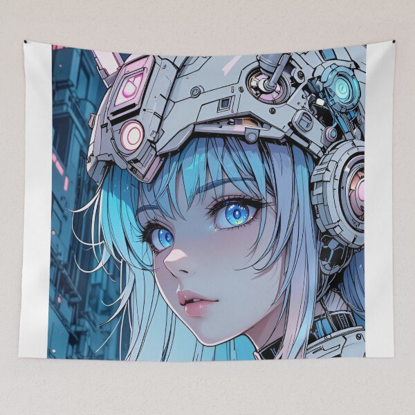 Item preview, Cyberpunk Android Girl with Neon Blue Eyes | Futuristic Anime Art designed and sold by Dyan4.