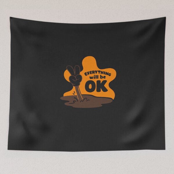 Item preview, Everything Will Be OK Funny Cartoon - Sarcastic Positivity Peace Sign Art designed and sold by Wonder Pixel Studio.